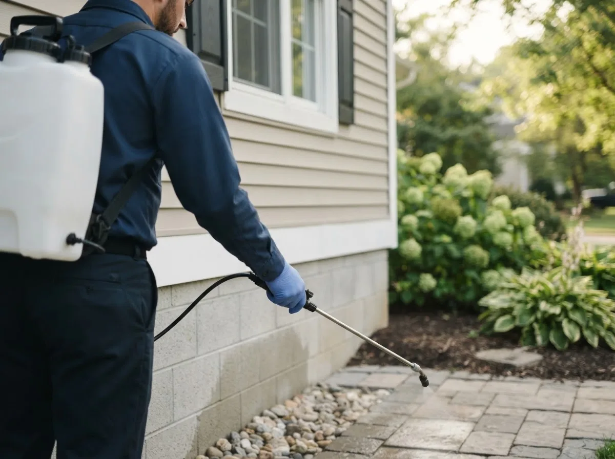 Pest control technician inspecting a home in New Caney, TX